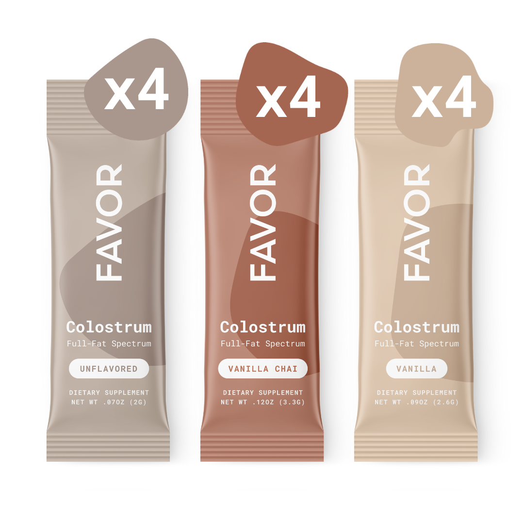 Favor Bovine Colostrum Powder Variety Flavored Stick Packs | 12CT Sample Pack