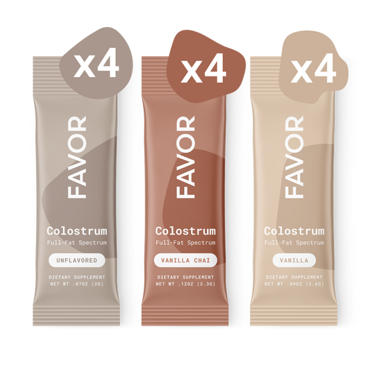 Favor Bovine Colostrum Powder Variety Flavored Stick Packs | 12CT Sample Pack